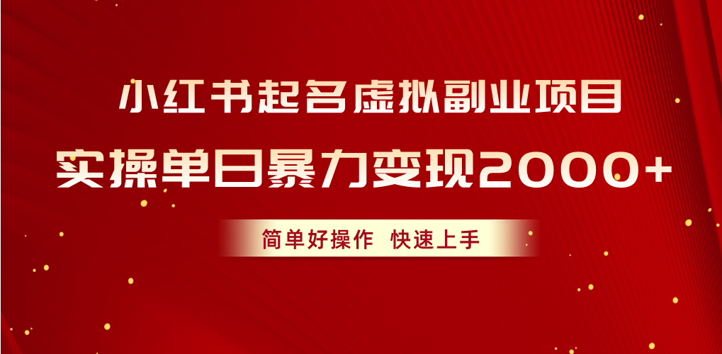 （10856期）小红书起名虚拟副业项目，实操单日暴力变现2000+，简单好操作，快速上手-天天资源网