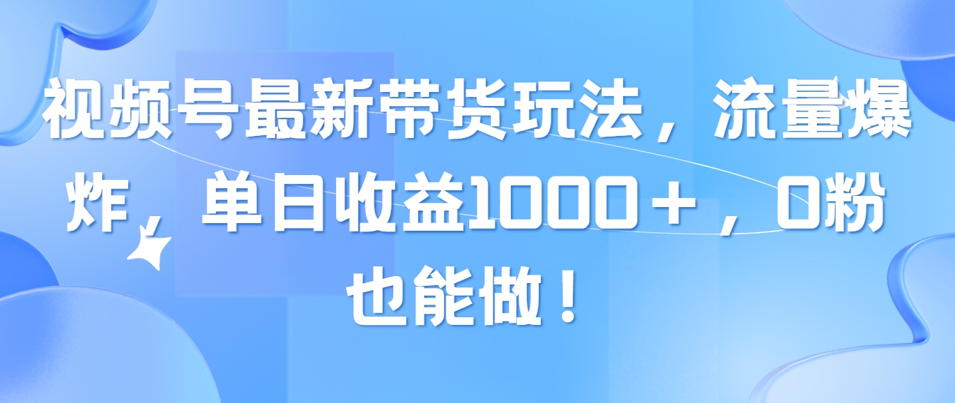 （10858期）视频号最新带货玩法，流量爆炸，单日收益1000＋，0粉也能做！-天天资源网