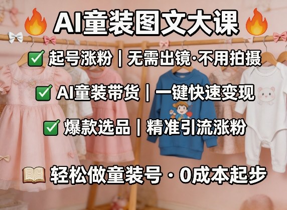 AI童装图文剪辑，某社群童装图文大课，起号涨粉、AI童装带货、爆款选品，无需出镜和拍摄-天天资源网