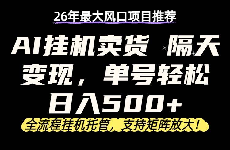 26年最新AI挂机卖货，隔天出收益，单账号轻松日入500+-天天资源网