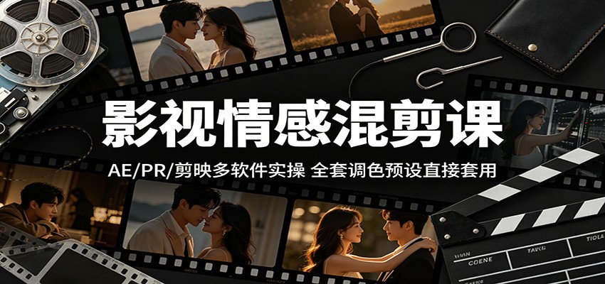 影视情感混剪课：AE/PR/剪映多软件实操，全套调色预设直接套用-天天资源网