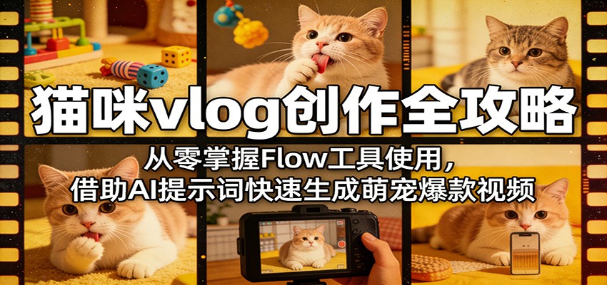 猫咪vlog创作全攻略：从零掌握Flow工具使用，借助AI提示词快速生成萌宠爆款视频-天天资源网