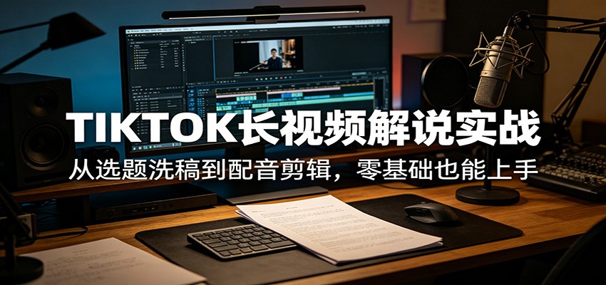TIKTOK长视频解说实战：从选题洗稿到配音剪辑，零基础也能上手-天天资源网