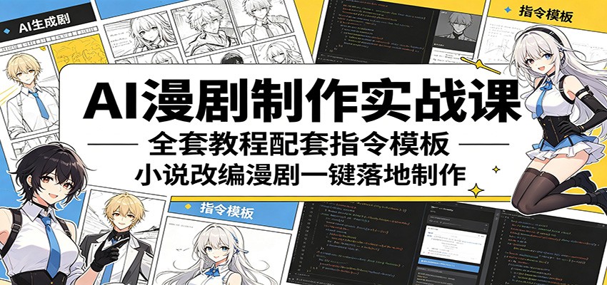 AI漫剧制作实战课：全套教程配套指令模板，小说改编漫剧一键落地制作-天天资源网