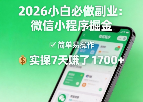 2026小白必做副业：微信小程序掘金，简单易操作，实操7天賺了1700+【揭秘】-天天资源网