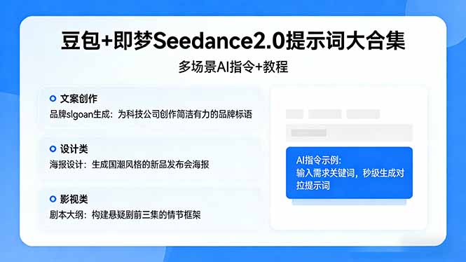 豆包+即梦Seedance2.0提示词大合集：多场景AI指令+教程，解锁文案、设计、影视高效创作-天天资源网
