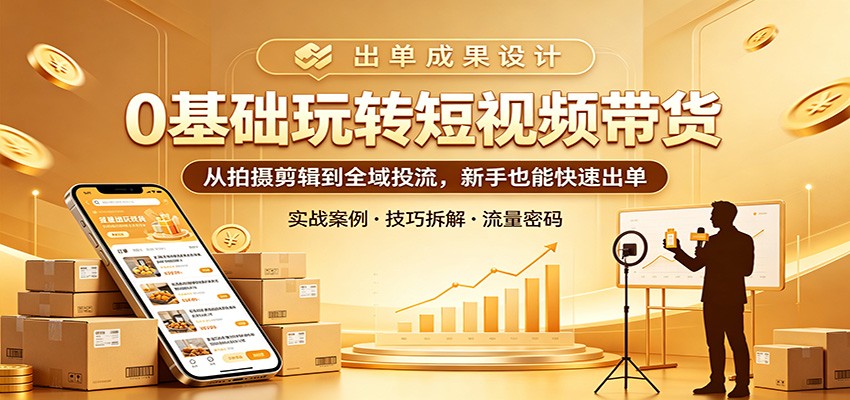 0基础玩转短视频带货：从拍摄剪辑到全域投流，新手也能快速出单-天天资源网