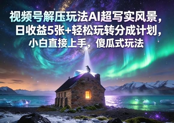 视频号解压玩法AI超写实风景，日收益5张+轻松玩转分成计划，小白直接上手，傻瓜式玩法-天天资源网