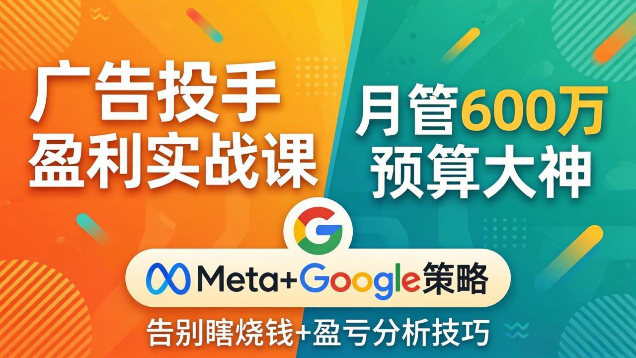 广告投手盈利实战课：月管600万预算大神，带你告别瞎烧钱，Meta+Google策略+盈亏分析-天天资源网