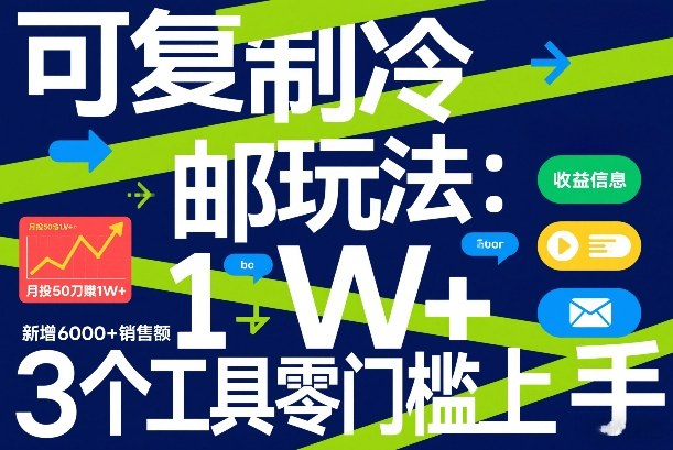 可复制冷邮件玩法：月投50刀賺1W+，新增6000+销售额，3个工具零门槛上手-天天资源网
