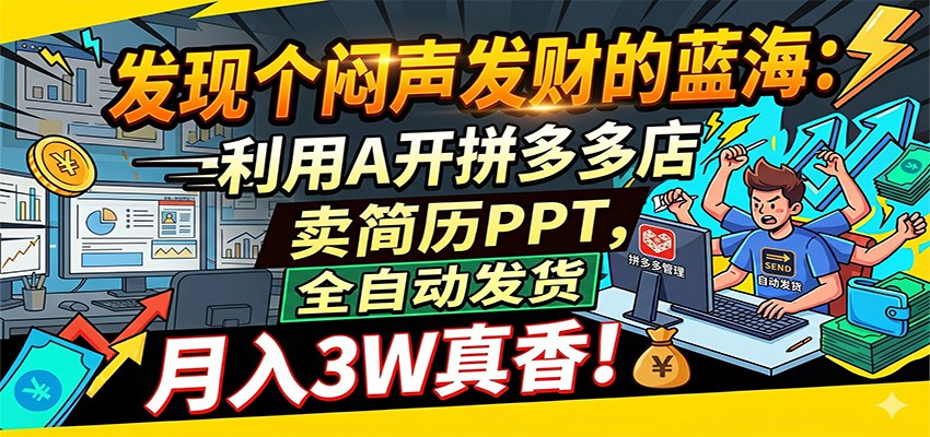 闷声发财的蓝海：利用AI开拼多多店卖简历PPT，全自动发货，月入3W真香-天天资源网