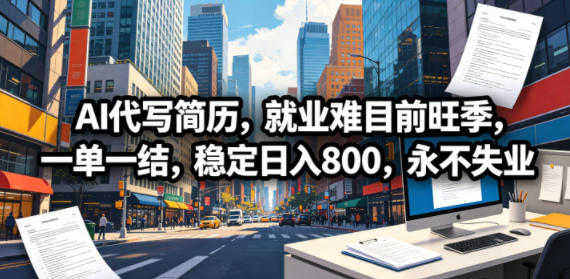 AI代写简历，就业难目前旺季，一单一结，稳定日入800，永不失业-天天资源网