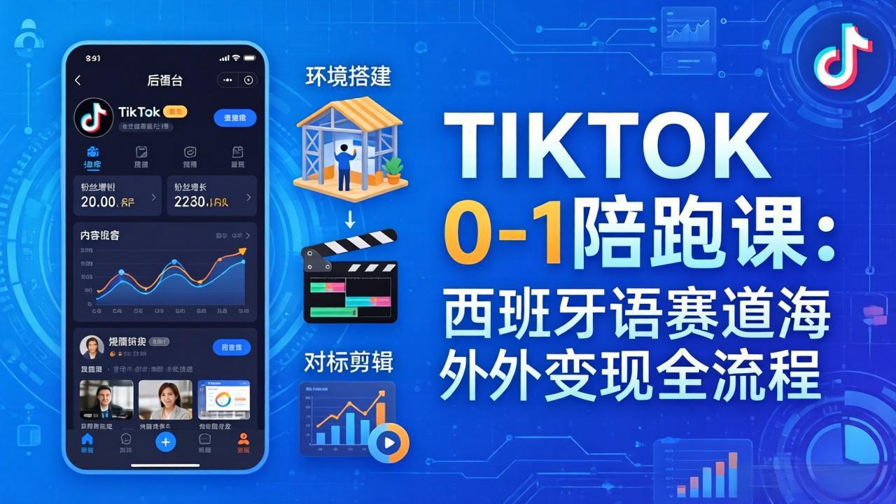 TIKTOK 0-1 陪跑课：从环境搭建到刷对标剪辑，西班牙语赛道海外变现全流程-天天资源网
