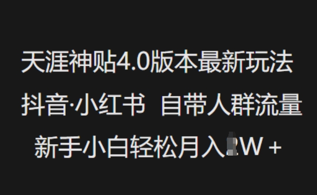 天涯神贴4.0版本最新玩法，抖音·小红书自带人群流量，新手小白轻松月入过W-天天资源网
