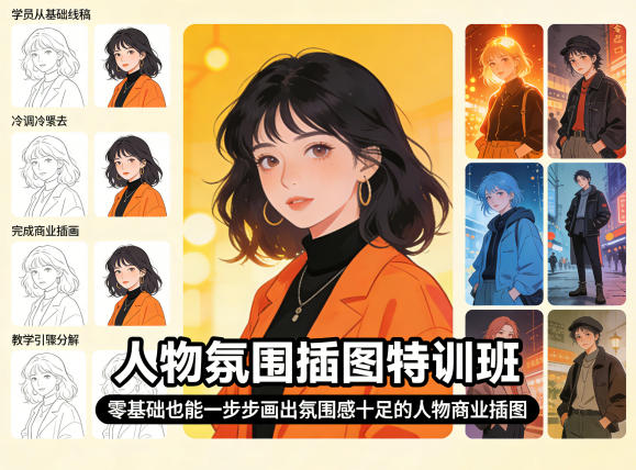 人物氛围插图特训班，零基础也能一步步画出氛围感十足的人物商业插图-天天资源网