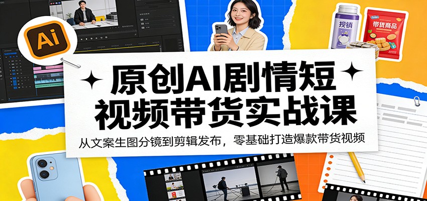 原创AI剧情短视频带货实战课：从文案生图分镜到剪辑发布，零基础打造爆款带货视频-天天资源网