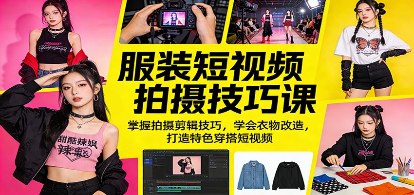 服装短视频拍摄技巧课：掌握拍摄剪辑技巧，学会衣物改造，打造特色穿搭短视频-天天资源网