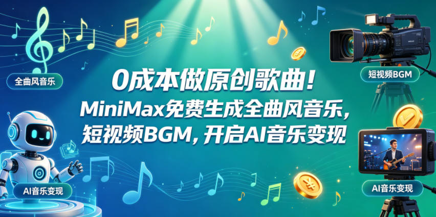 0成本做原创歌曲！MiniMax免费生成全曲风音乐，短视频BGM，开启AI音乐变现-天天资源网