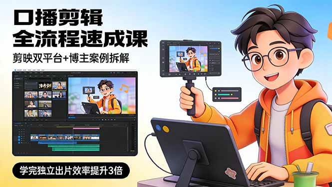 （17420期）口播剪辑全流程速成课，剪映双平台+博主案例拆解，学完独立出片效率提升3倍-天天资源网