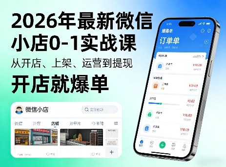 2026年最新微信小店0-1实战课，从开店、上架、运营到提现，开店就爆单-天天资源网