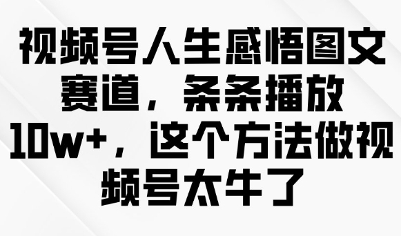 视频号人生感悟图文赛道，条条播放10w+，这个方法做视频号太牛了-天天资源网