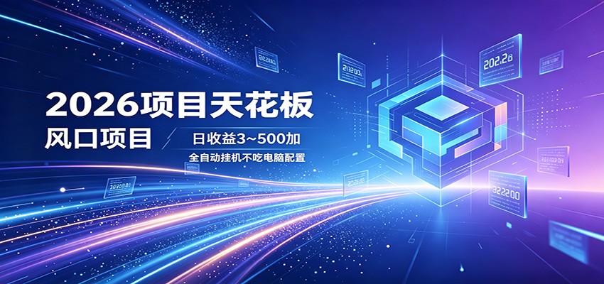 2026项目天花板，风口项目，日收益3~500+全自动挂机，不吃配置-天天资源网