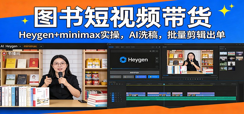 图书短视频带货：Heygen+minimax实操，AI洗稿 ，批量剪辑出单-天天资源网