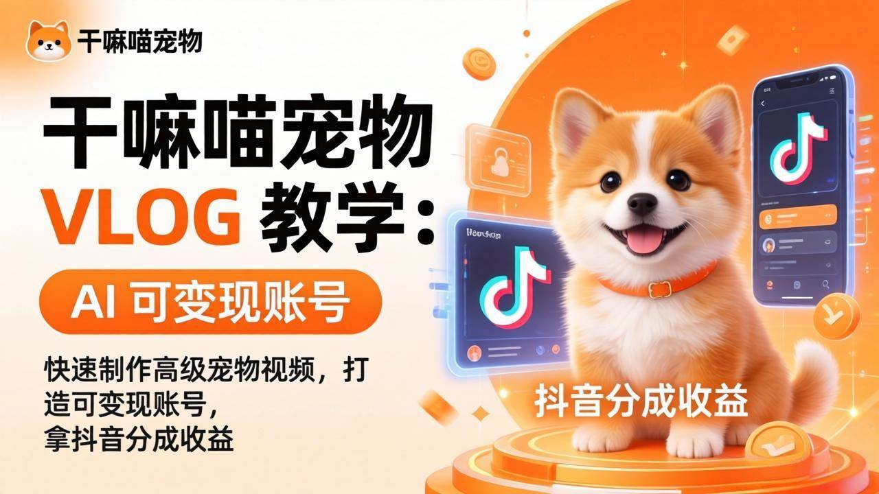 （17888期）干嘛喵宠物 VLOG 教学：AI 快速制作高级宠物视频，打造可变现账号，拿抖音分成收益-天天资源网